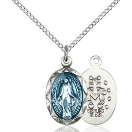 Bliss Sterling Silver Catholic Miraculous Mary Oval Medal Pendant Necklace 18" GiftBox