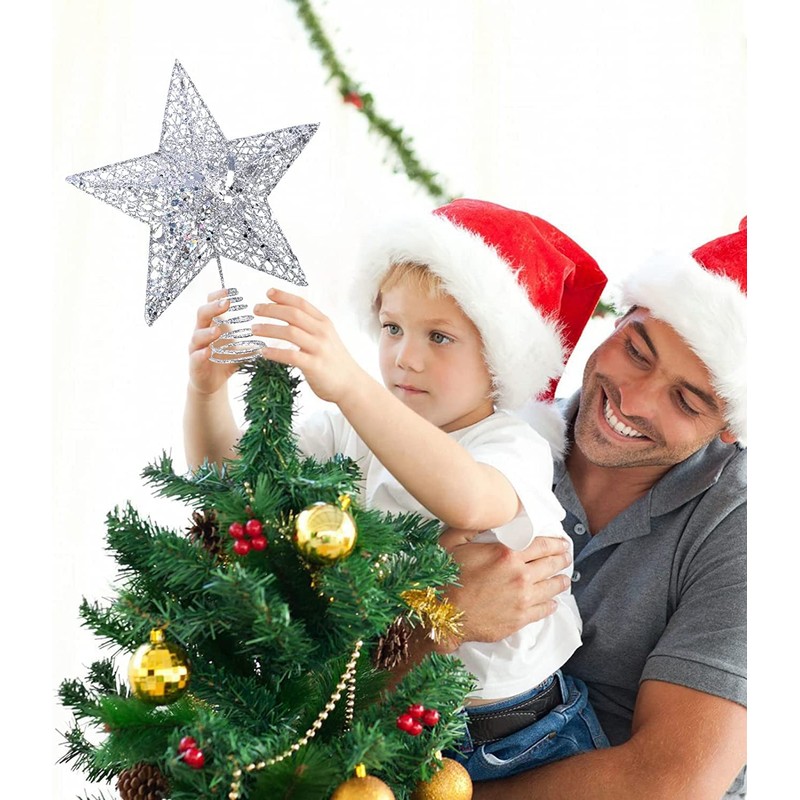 KEYIDO® Silver Star Christmas Tree Topper, 8 Inch Metal Silver