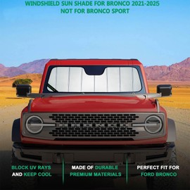 Covosun Windshield Sunshade for Ford Bronco, Premium Folding Windshield Sun Shade for Ford Bronco (2021-2026), Window Sunshade Sun Visor Protector Blocks UV Rays (Not for Bronco Sport)