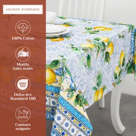 Maison d' Hermine Table Cover 100% Cotton 140cm x 180cm Decorative Tablecloth Washable Square Easter Tablecloths for Dining, Home, Wedding, Banquet, Buffet, Citrus - Spring/Summer