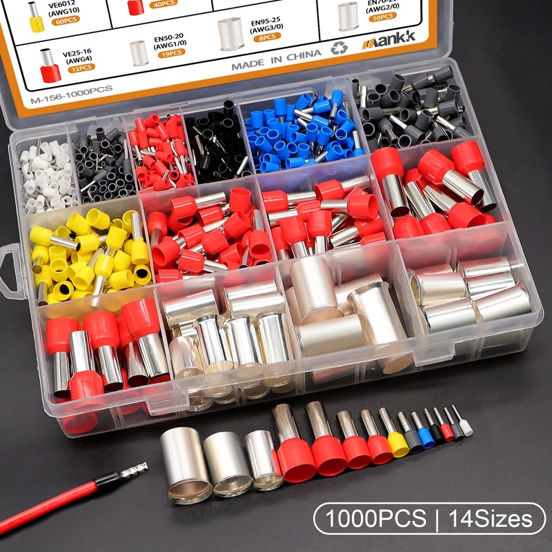 mankk 1000PCS Wire Ferrules Terminals Kits Silver Plated Copper Ferrules