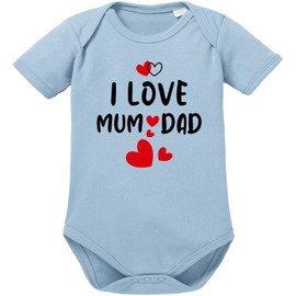 OM3® Baby Bodysuit with Saying - I Love Mum and Dad - I Love Mum and Dad - Short Sleeve Baby Bodysuit - Organic Cotton - Girl Boy -, Baby Blue (SW)