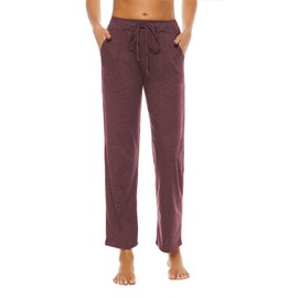 BATHRINS Womens Comfy Lounge Pants Loose Yoga Pants Drawstring Soft Pajama Pants with Pockets Wine Red