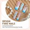 BABALAL Press on Nails Long Square Fake Nails Blue French