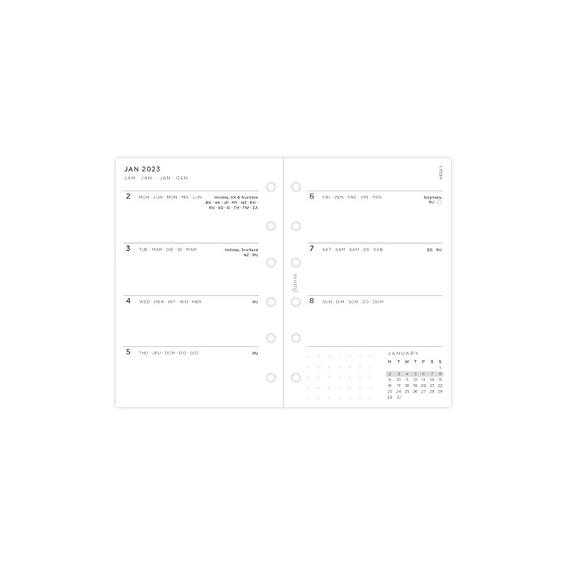 Filofax Miniimal WTV Diary Refill Pack Pocket 2023, 23-68290, Minimal