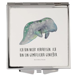 Mr. & Mrs. Panda Handtaschenspiegel quadratisch Seekuh Chillen - Geschenk, Meerestiere, Schminkspiegel, Zucker, schminken, Urlaub, silber, Meer,