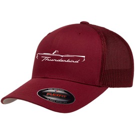 1958 1959 1960 Ford Thunderbird Convertible Outline Design Flexfit Trucker Mesh Fitted Cap Maroon