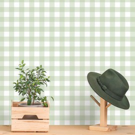 Cohoo Home Green Plaid Peel and Stick Wallpaper Boho Plaid Contact Paper for Cabinet Green Checkered Gingham Contact Paper Self Adhesive Removable Wallpaper Bathroom Nursery Waterproof 17.3inW 78.7inL
