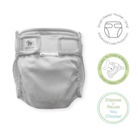 SmartNappy by Amazing Baby, NextGen Hybrid Cloth Diaper Cover + 1 Tri-fold Reusable Insert + 1 Reusable Booster, Gray, Solid, Size 3, 12-25 lbs