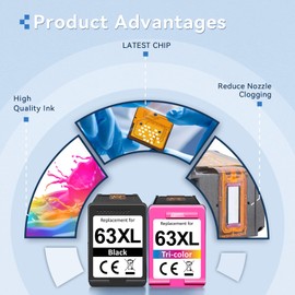 OEGGOINK OEGGOINK 63XL Ink Cartridges Black and Color Compatible for 63XL Ink Cartridges Combo Pack Fit for Officejet 3830 4650 5255 4655 Envy 4520 4512 Deskjet 3636 3630 1112 2130 1110 Printer (2 Pack)
