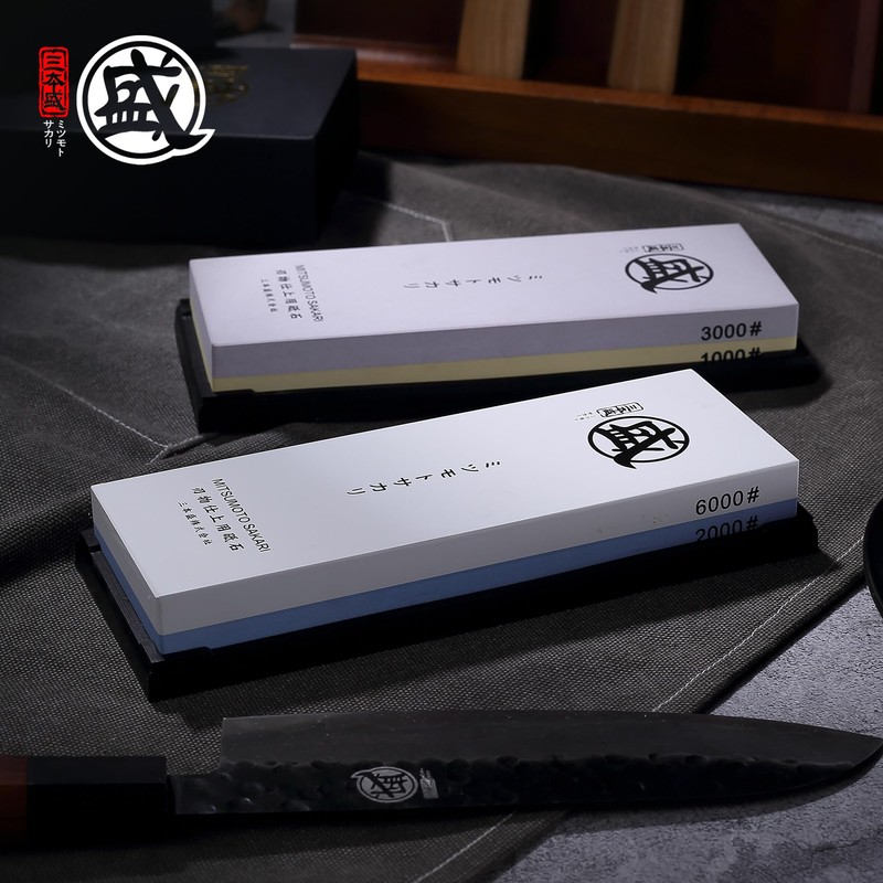 MITSUMOTO SAKARI 1000/3000 Grit Japanese Knife Sharpening Stones Whetstone, Professional