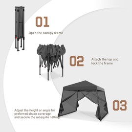 EAGLE PEAK 10x10 Slant Leg Easy Setup Pop Up Canopy Tent with Mosquito Netting 64 sqft of Shade, Gray