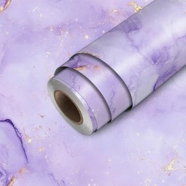 HOMETITUTE Light Purple Gold Marble Wallpaper Peel and Stick Ethereal Fluid Art Contact Paper Wall Paper Stick 118.1" x 17.7" Self Adhesive Vinyl Wall Covering for Bedroom Living Room Decor