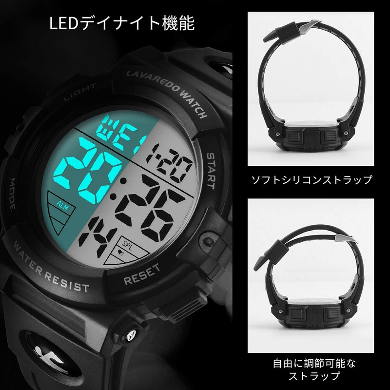 Senors Men's Digital Sports Wristwatch, 50 Meters Waterproof, Fashionable, Multifunctional,