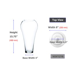 WGV Tall Urn Glass Vase, Width 8", Height 16", (Multiple Sizes Choices) Clear Floral Planter Container Storage Pot Centerpiece, Wedding Event Home Decor, 1 Piece (VUV1216)