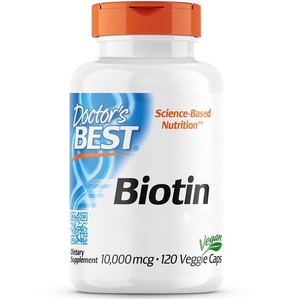 Doctor's Best Biotin, 10,000 mcg (10 mg), High Dose, 120 Vegan Capsules, Laboratory Tested, Gluten Free, Soy Free, Vegetarian, No GMO, for Hair and Skin