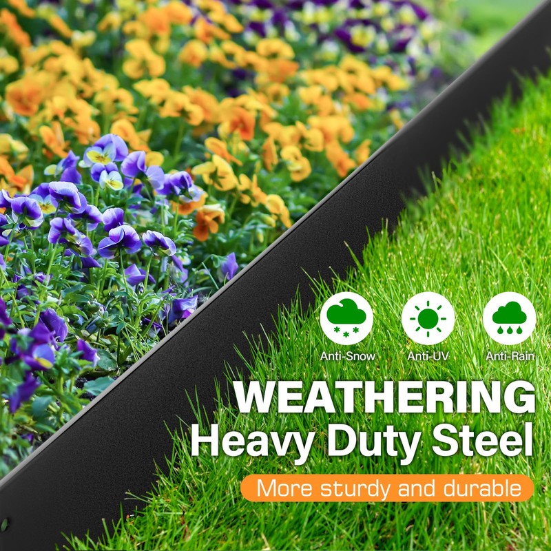 LAVEVE Landscape Edging Galvanized Steel Black, Hammer-in Metal Garden Edging