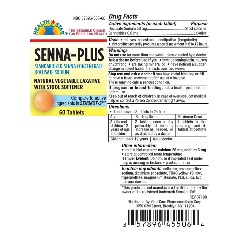 GeriCare Senna Plus Laxative Tablets, 50 mg / 8.6 mg