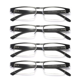 B&Q 4 Pack Metal Frame Half Frame Reading Glasses for Men Spring Hinge Readers With Classic Clear Lenses