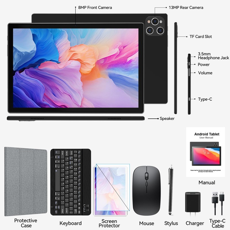 ANTEMPER Tablet, 10 Inch Android Tablet with 128GB ROM, 16GB