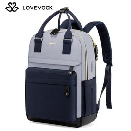 LOVEVOOK Laptop Backpack with USB Port, Backpack Purses for Women, Ideal Travel Backpacks for College, Work, Nursing, Travel, School Backpack, and Personal Item:_Beige-Brown-Coffee_15.6"-11.5"L * 17"H * 7.2"D