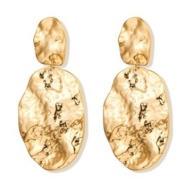 Gold Earrings for Women 14K Gold Plated Earrings Hammered Vintage Earrings Gold Statement Earring Big Drop Dangle Fashion Earring Jewelry for Women Girl