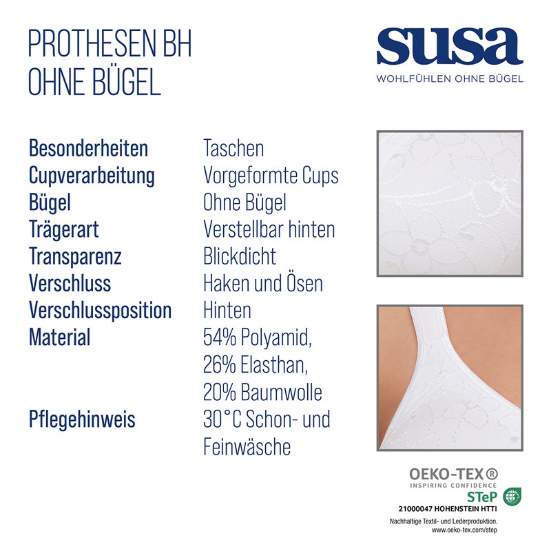SUSA Women's Prothesen-BH ohne Bügel mit vorgeformten Taschen Everyday Bra,