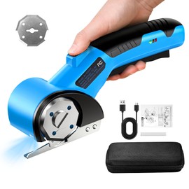 Cordless Electric Scissors, 5V Rechargeable Cardboard Box Cutter Heavy Duty Rotary Tool with Safety Lock & LED Light for Cardboard, Fabric, Box (Blue)