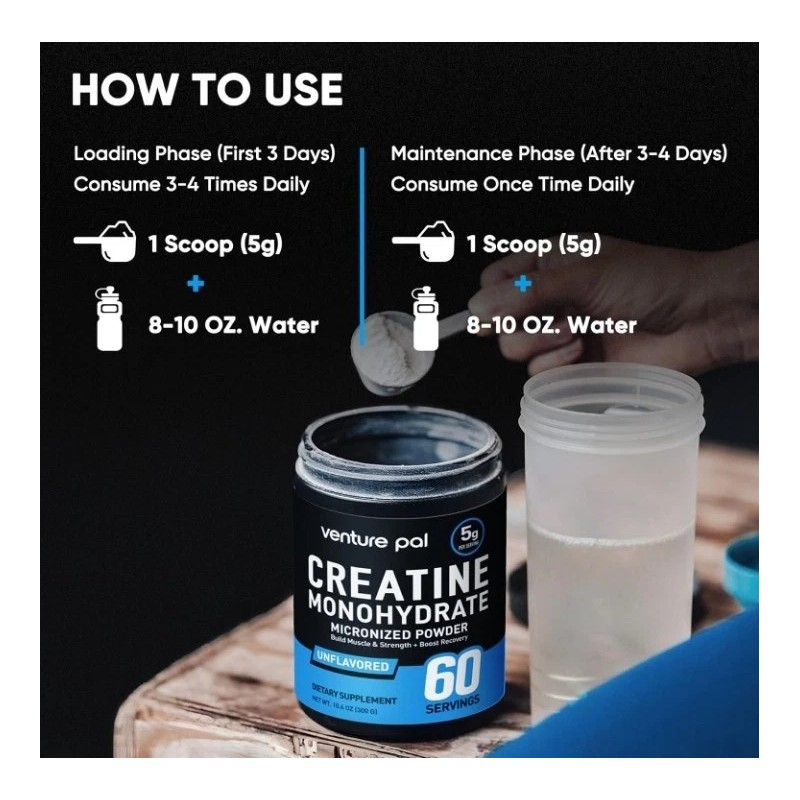Venture Pal Micronized Creatine Monohydrate Powder 5000mg 60 Servings Unflavored