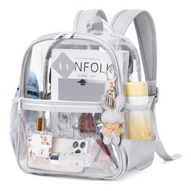 MUSEVOS Clear Backpack for Stadium Events Approved 12×6×12, Thick TPU Mini Clear Bag with Front Pocket for Concert Sport Events Work Travel, Grey