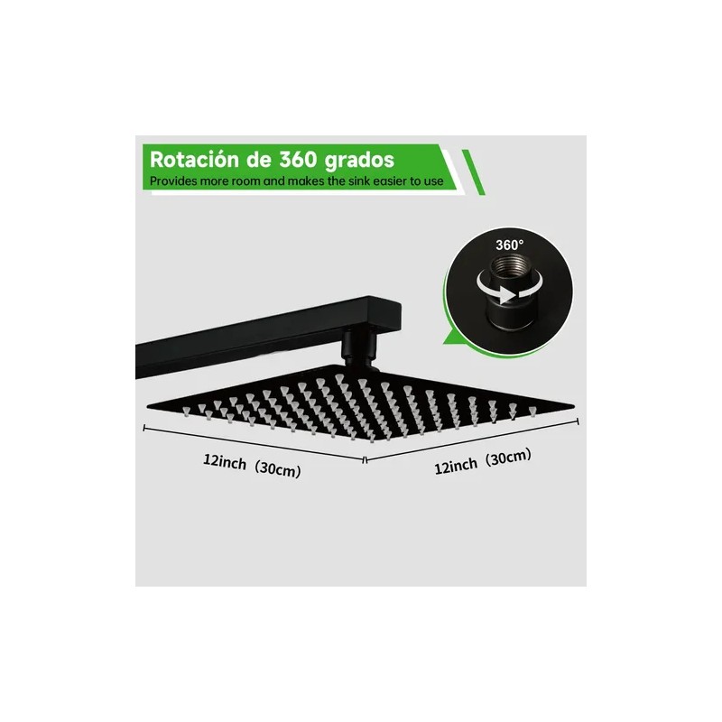 12pulgadas Cabezal Ducha Cuadrado Decascada Acero Inoxidable