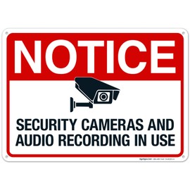 Sigo Signs Security Cameras and Audio Recording in Use Sign, 10x14 Inches, Rust Free .040 Aluminum, Fade Resistant, Made in USA