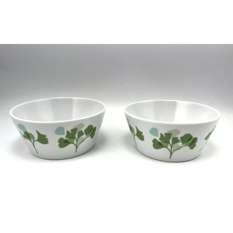 IKEA Stilenlig Set/2 Bowls White w/ Green Leaf Pattern Feldspar