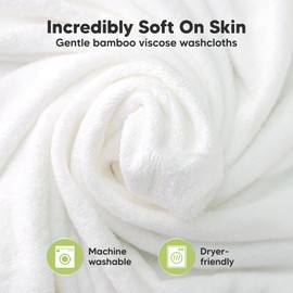 6-Pack Baby Washcloths - Soft Absorbent Viscose from Bamboo Wash Cloths for Babies, Kids, Toddlers, Infant, Newborn Bath Towels, Gentle on Sensitive Skin, 10x10 Reusable Face Towels (White)