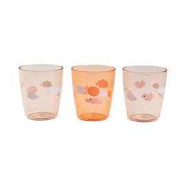 Done by Deer Yummy mini glass set – 3 pcs – Happy Clouds – Papaya – Kids Acrylic Drinking Cups – Dishwasher Safe – BPA-Free – 4 oz (120ml)