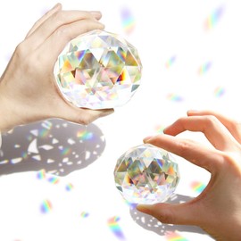 Together-life 2 Pack Clear Cut Crystal Ball Prisms Glass Sphere Faceted Gazing Balls for Home Décor, Suncatcher (80mm+60mm)