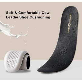 Thick Black Leather Shoe Insoles for Women Shoes Latex Cowhide Leather Shoe Insert for Sweaty Feet Odor Eater Shoe Pads for Walkig and Long Standing Pains, Women's 6.5-7.5 / Men's 5-5.5