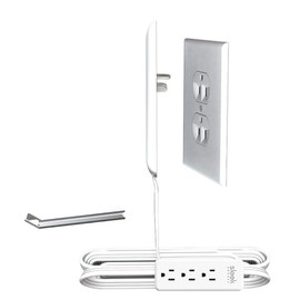 Sleek Socket No Shock Child & Pet Protector Outlet Concealer for Inverted Outlets with Protective Cord Clips, 8 Foot, 3 Outlet Power Strip (Safeguards Toddlers and Pets from Chewing Dangerous Cords)