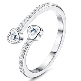 JeweBella 925 Sterling Silver Heart Adjustable Rings for Women Girls with Cubic Zirconia Thumb Rings for Women Hypoallergenic Open Finger Rings for Girls Mother Daughter Gifts