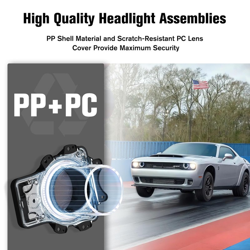 LitMiRaCle Dodge Challenger Headlights Bulbs, LED Headlamps Air Inserts Assembly
