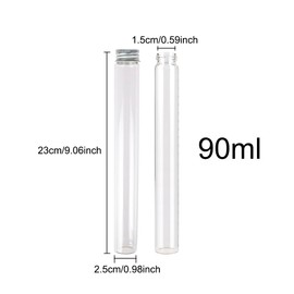 6 Pcs 90ml Transparent Glass Vial With Aluminum Lid, Glass Test Tube, Clear Glass Bottle with Silver Aluminum Cap, Etc, Suitable For Scientific Laboratory Decoration and Item Storage
