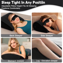 TheClover Travel Wedge Pillow for Sleeping– Portable Bed Pillow for Sleeping, Camping & Airplane, Lightweight Body Wedge for Back Support, Leg Elevation & Acid Reflux Relief(Black)