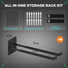 NACIAL 6 Pack Garage Storage System Hooks, Heavy Duty Wall Mount Tool Organizer, Chair Hanger Garage Storage Utility Hooks for Car Tires, Ladders, Chairs, Strollers, Power Tools, Garden Tools - 6 PACK