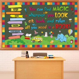 82Pcs Reading Bulletin Board Reading Day Book Themed Classroom Decorations Inspirational Find Magic in a Book Paper Cutouts Read Themed Direction Signs Decor for Nursery School Library Decorations