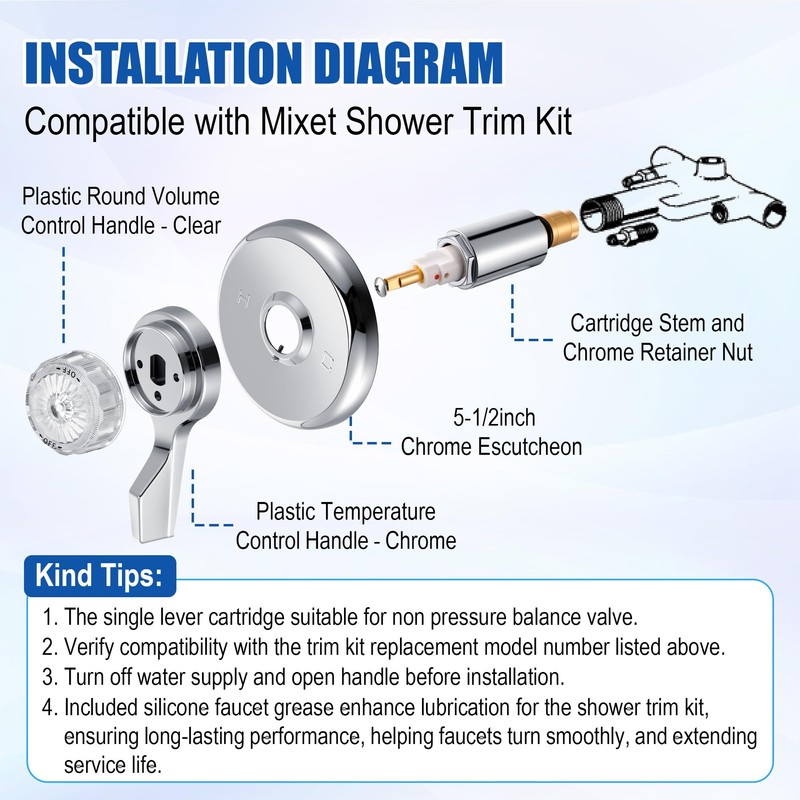 Avenuebool Single Lever Tub and Shower Rebuild Kit, Compatible with