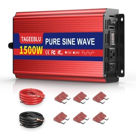 TAGEEBLU 1500W 24V Pure Sine Wave Inverter, 24V DC to 110V/120V AC Power Inverter for RV、Off Grid、Truck、Power Outage with 2 AC outlets and LCD Display