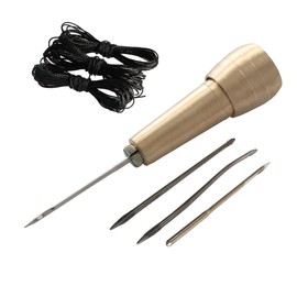 Copper Handle 4 Needles Sewing Awl Hand Stitcher Shoe Repair Tool Kit with 9m Nylon Cord Thread for DIY Sewing Repairing Canvas Leather (Gold +Black)