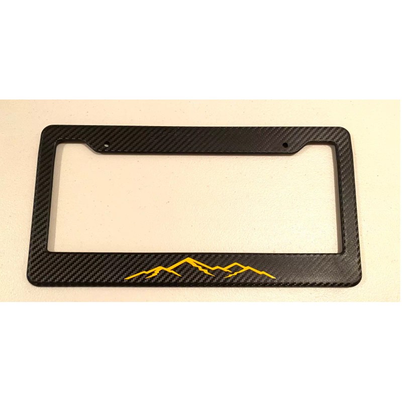 Mountain Scene - Carbon Fiber with Yellow Automotive License Plate