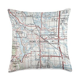 Larimer County Colorado City Atlas Vintage Fort Collins CO Map (1976) Throw Pillow, 18x18, Multicolor