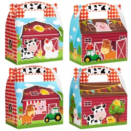 WERNNSAI Farm Party Treat Boxes - 12 Pcs Farm Animal Party Favor Boxes Paper Candies Goodies Gift Boxes for Kids Barnyard Farm Birthday Party Decoration Supplies Baby Shower Holiday
